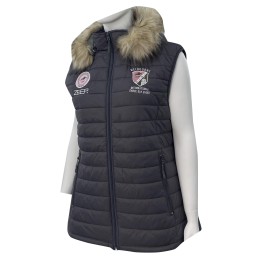 Custom made women's grey cotton vest jacket design hooded zipper cotton vest embroidered seal embroidered word equestrian competition J939 Custom made women's grey cotton vest jacket design hooded zipper cotton vest embroidered seal embroidered word equestrian competition J939